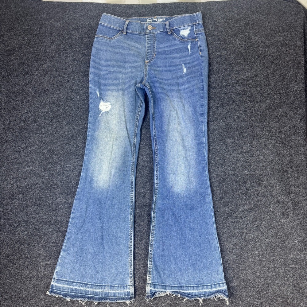 Wonder Nation Flare Jegging Jeans Girls XL(14-16) Blue Denim Raw Hem Distressed
